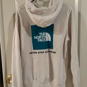 The North Face White Hoodie with Blue Logo
